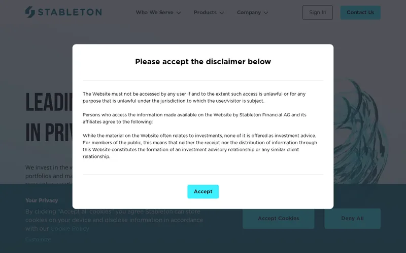 Stableton Financial AG website screenshot