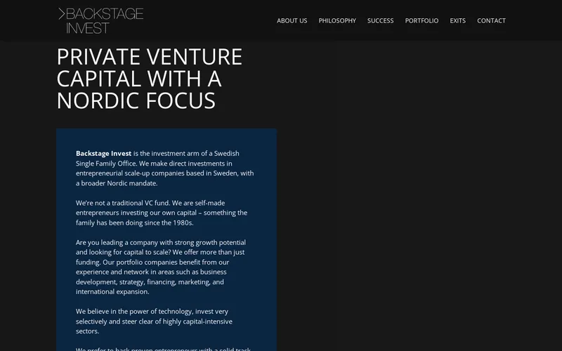Backstage website screenshot