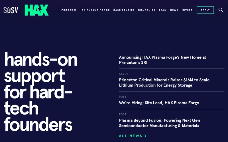 HAX website screenshot