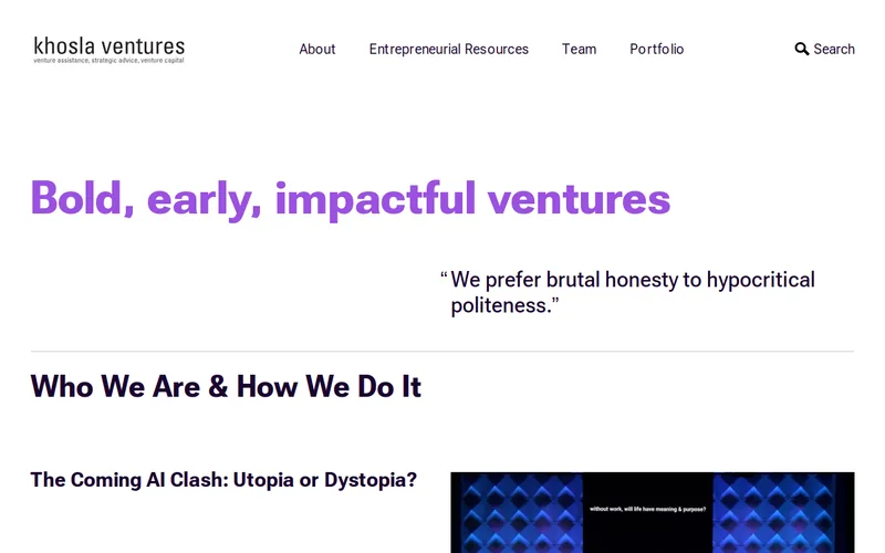 Khosla Ventures website screenshot