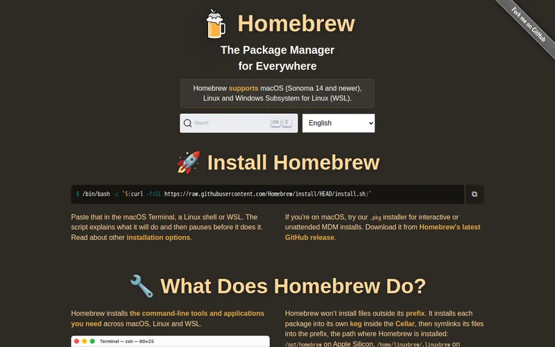 Homebrew website screenshot
