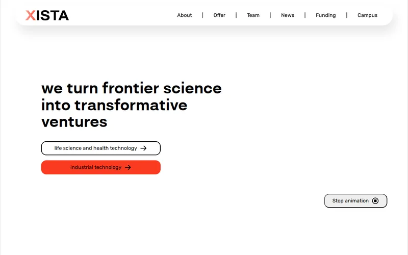 XISTA Science Ventures website screenshot