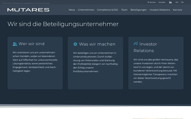 Mutares SE & Co. KGaA website screenshot