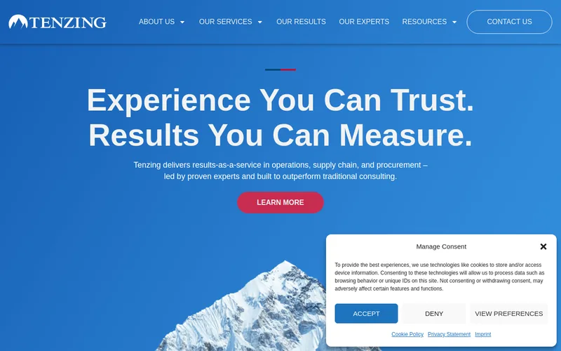 Tenzing Consulting website screenshot