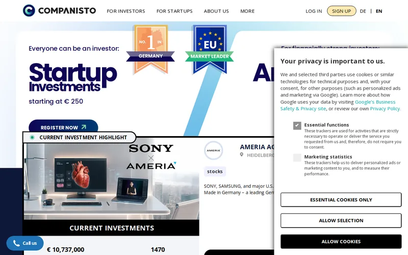 Companisto website screenshot