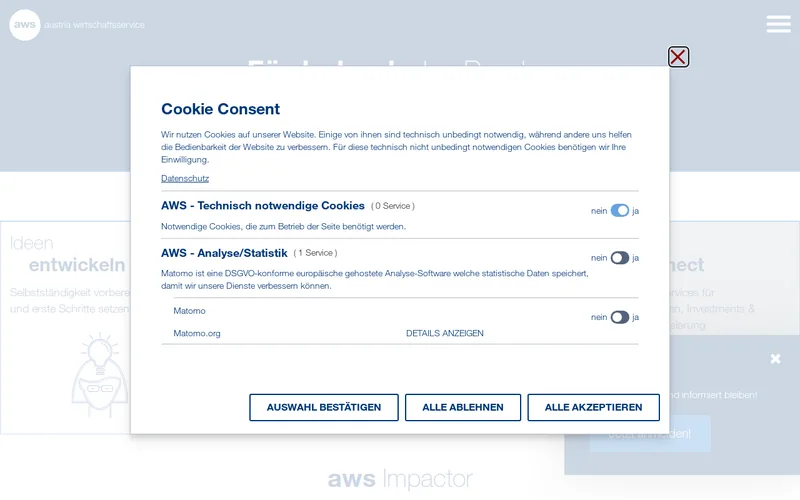 Austria Wirtschaftsservice (aws) website screenshot