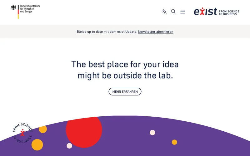 EXIST – Existenzgründungen aus der Wissenschaft website screenshot