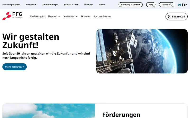 Österreichische Forschungsförderungsgesellschaft (FFG) website screenshot