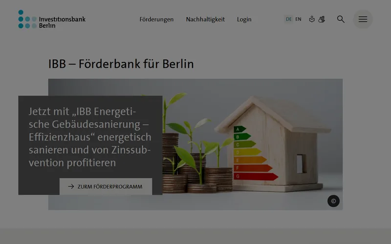 Investitionsbank Berlin (IBB) website screenshot