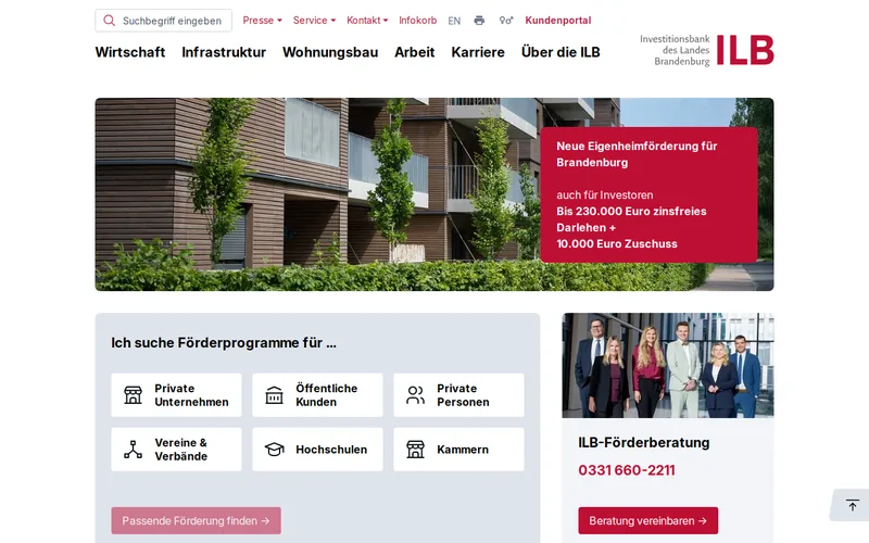 ILB – Investitionsbank des Landes Brandenburg website screenshot