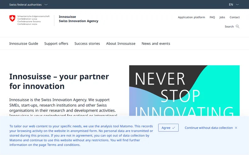Innosuisse – Swiss Innovation Agency website screenshot