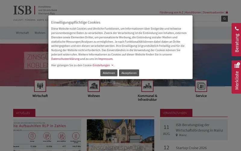 ISB – Investitions- und Strukturbank Rheinland-Pfalz website screenshot