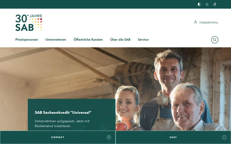 Sächsische Aufbaubank (SAB) website screenshot