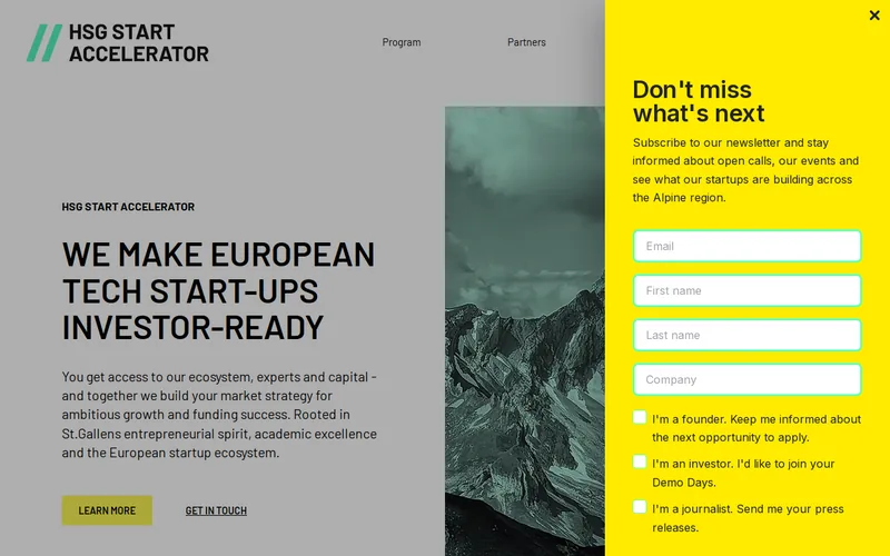 HSG START Accelerator website screenshot