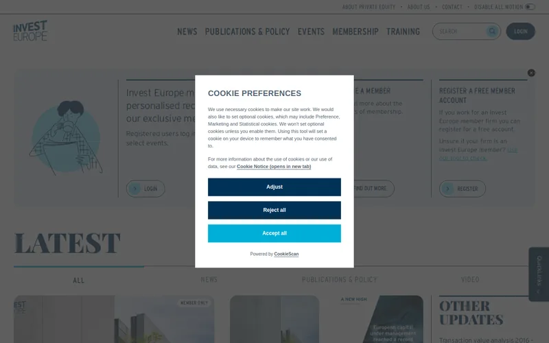 Invest Europe website screenshot