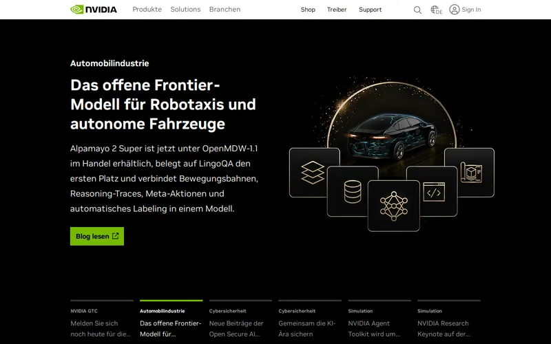 Nvidia website screenshot