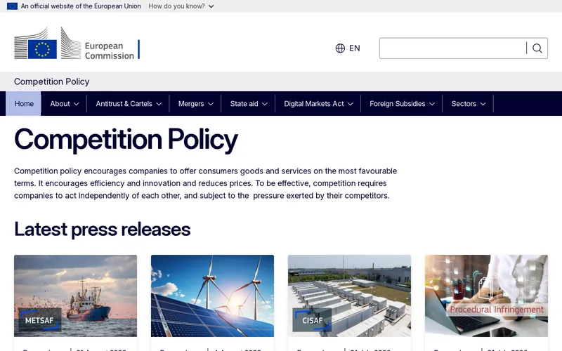 European Commission, DG COMP — Competition website screenshot