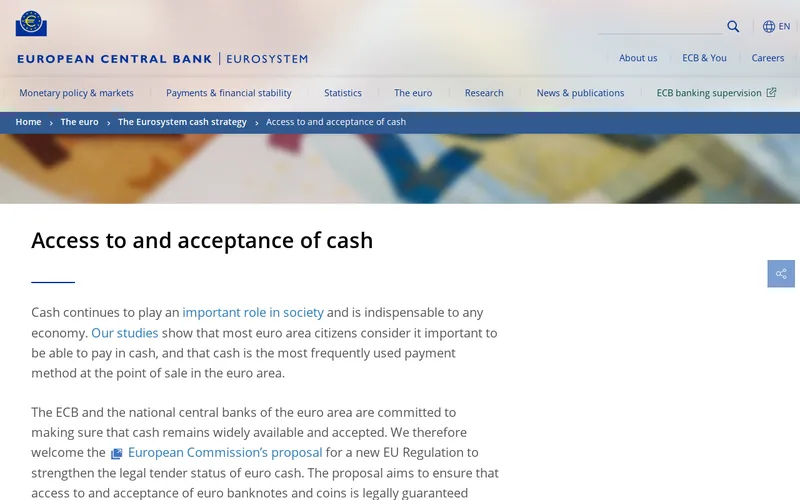 European Central Bank (ECB) website screenshot