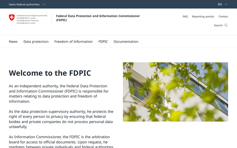 EDÖB website screenshot
