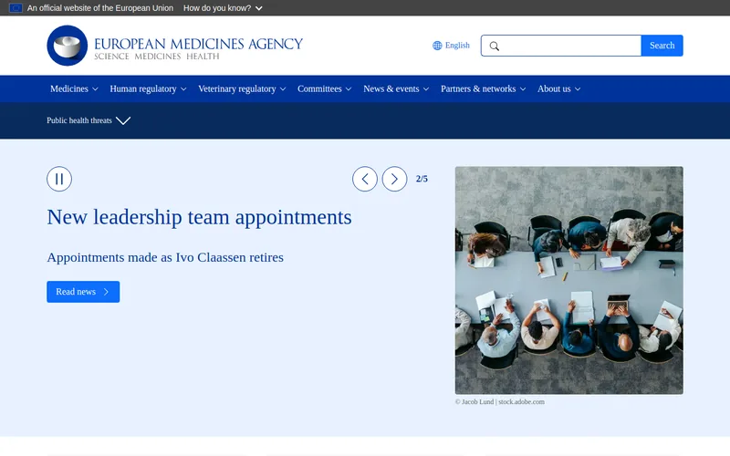 European Medicines Agency (EMA) website screenshot