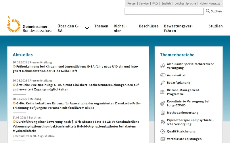 Gemeinsamer Bundesausschuss (G-BA) website screenshot