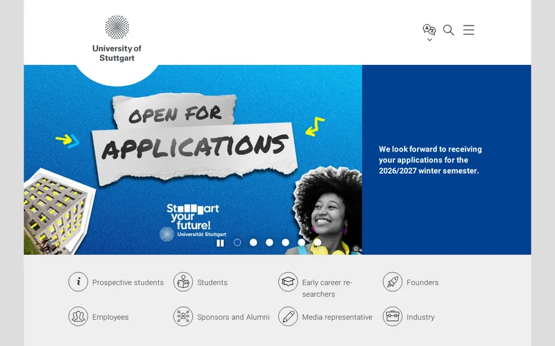 University of Stuttgart website screenshot