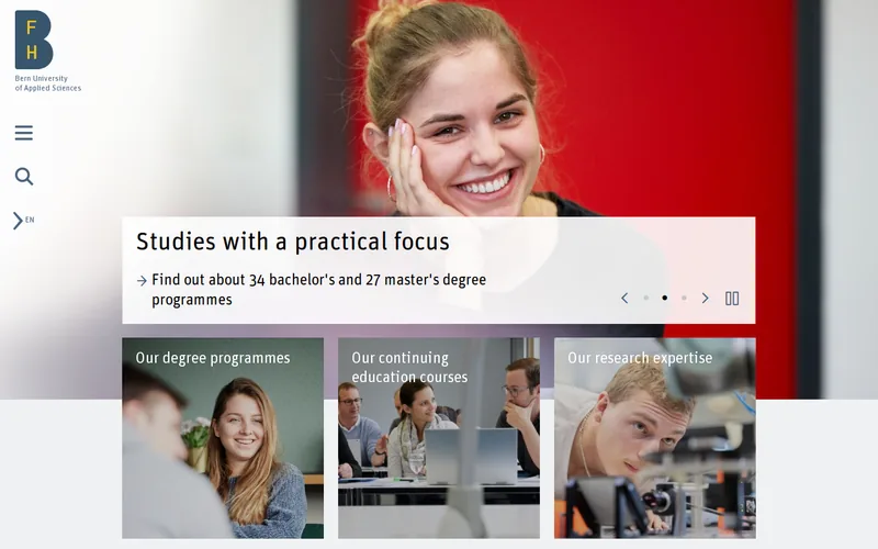 Bern University of Applied Sciences website screenshot