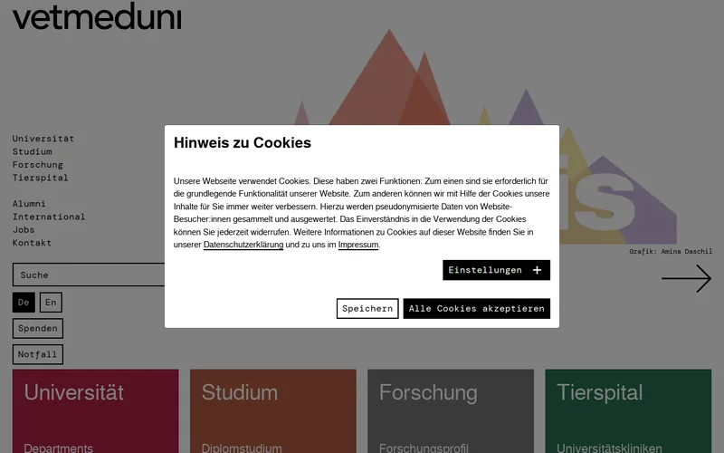 University of Veterinary Medicine Vienna website screenshot
