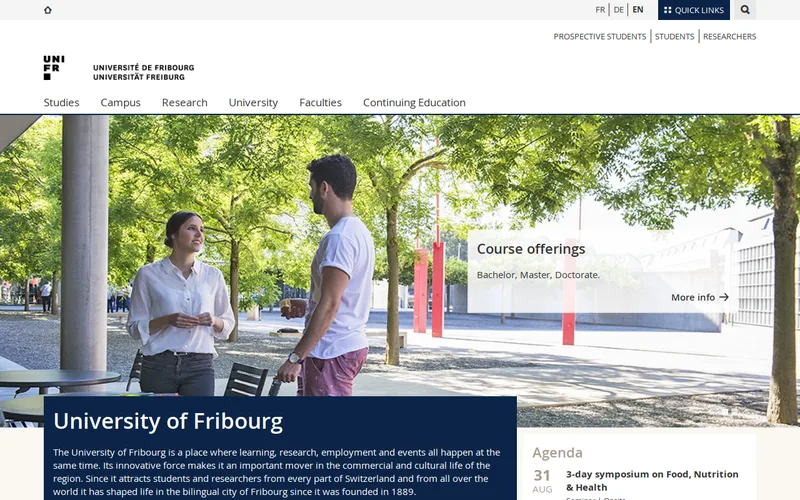 University of Fribourg website screenshot