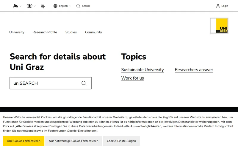 University of Graz website screenshot