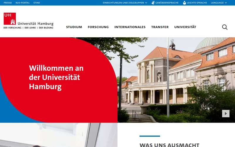 Universität Hamburg website screenshot