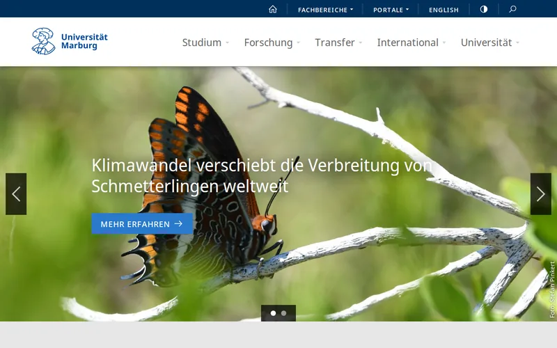 Philipps University of Marburg website screenshot