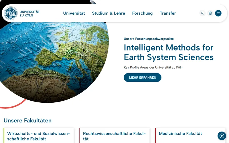 University of Cologne website screenshot