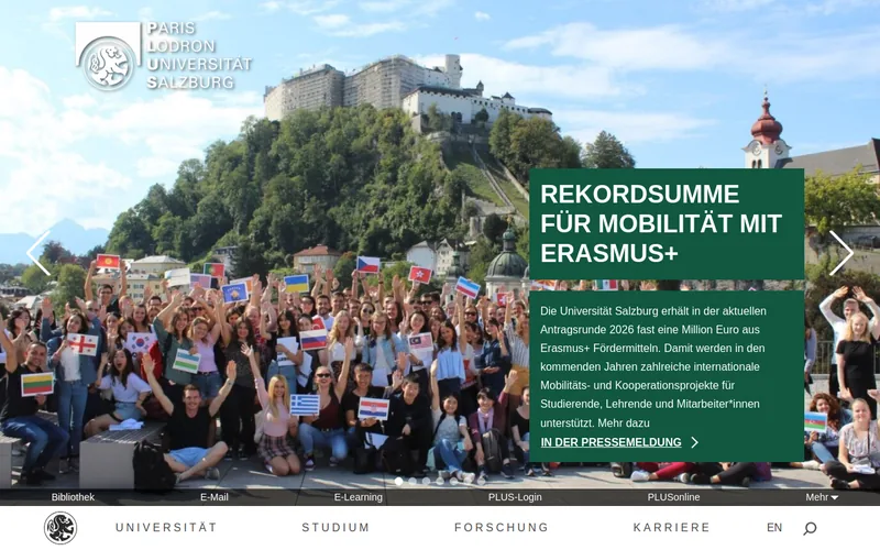 University of Salzburg website screenshot
