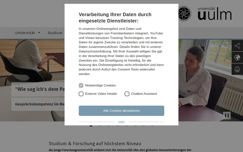 Universität Ulm website screenshot