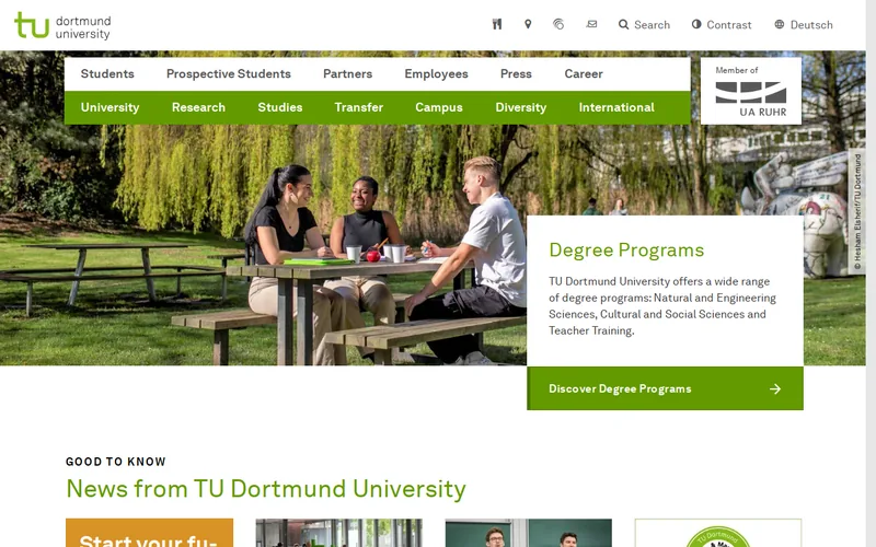 TU Dortmund University website screenshot