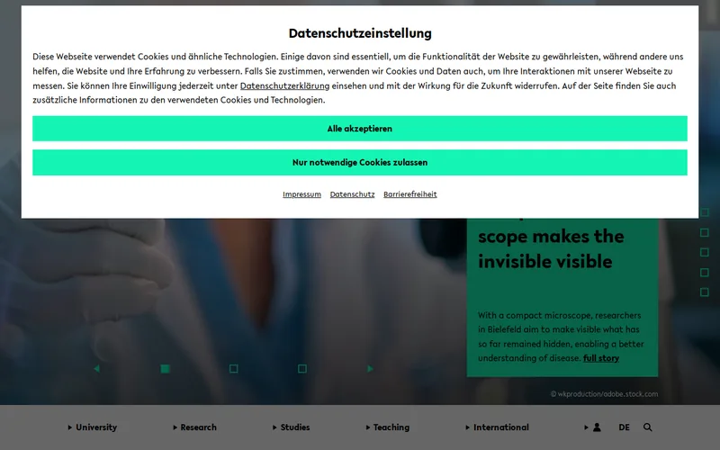 Bielefeld University website screenshot