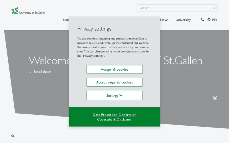 University of St.Gallen website screenshot