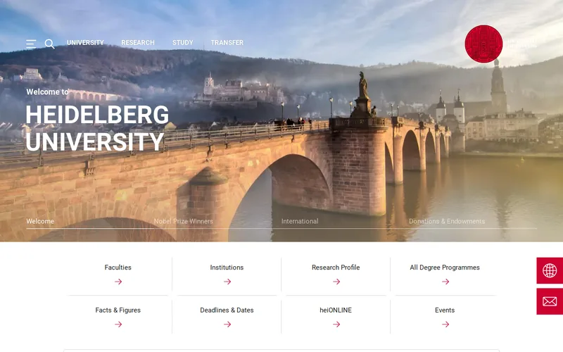 Heidelberg University website screenshot