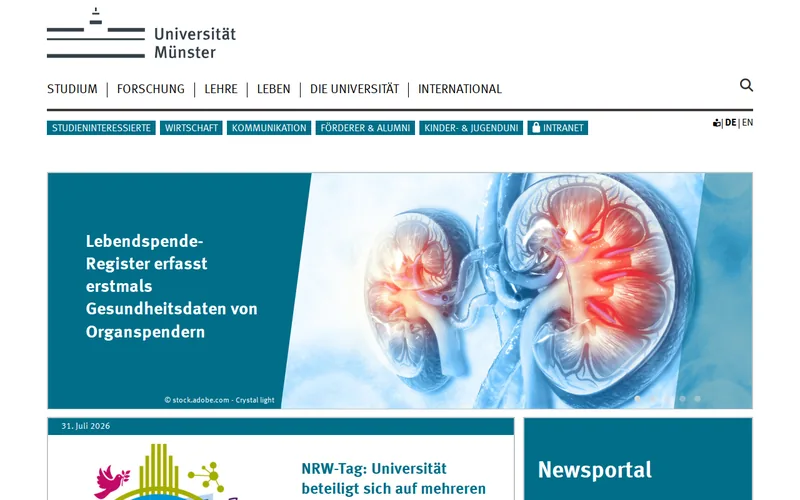 University of Münster website screenshot