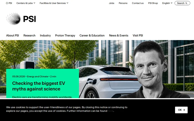 Paul Scherrer Institute website screenshot