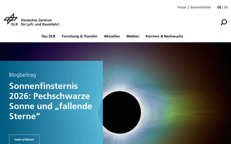 Deutsches Zentrum für Luft- und Raumfahrt e. V. (DLR) website screenshot