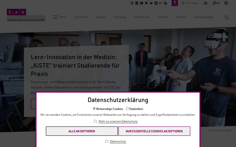Christian-Albrechts-Universität zu Kiel website screenshot