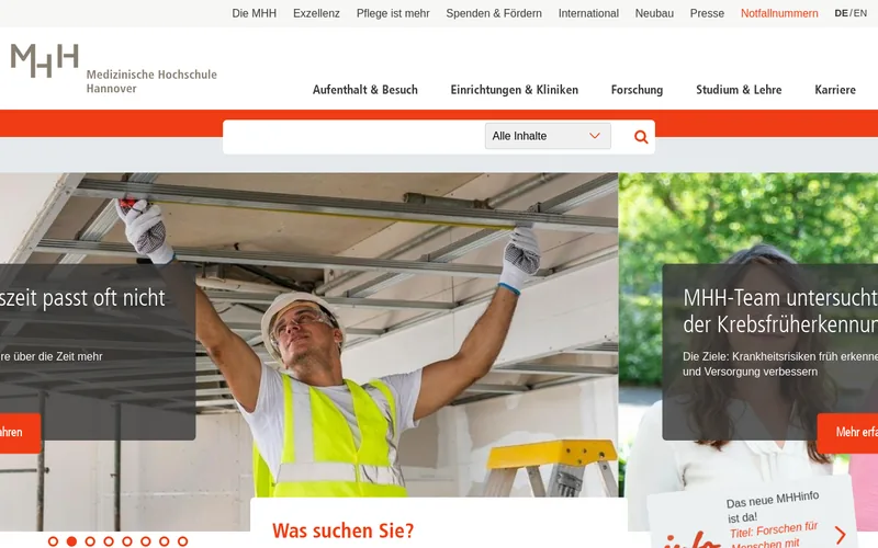 Medizinische Hochschule Hannover website screenshot