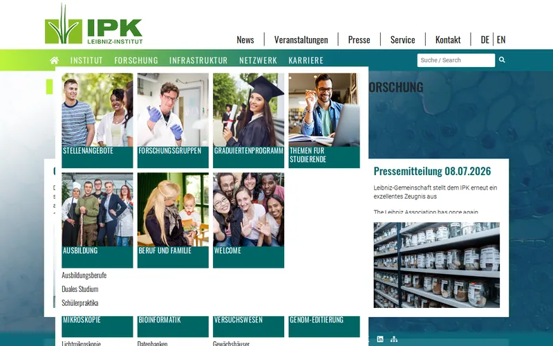 Leibniz-Institut für Pflanzengenetik und Kulturpflanzenforschung (IPK) website screenshot