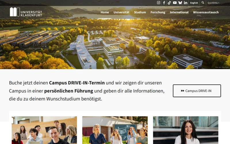 University of Klagenfurt website screenshot