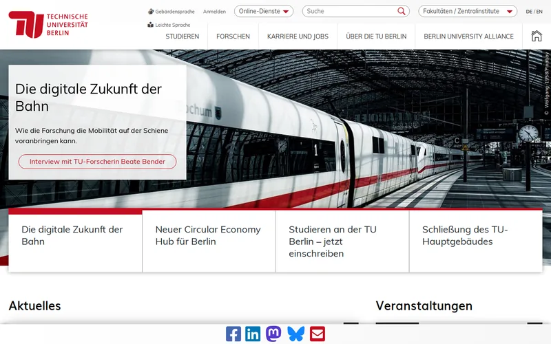 Technische Universität Berlin website screenshot