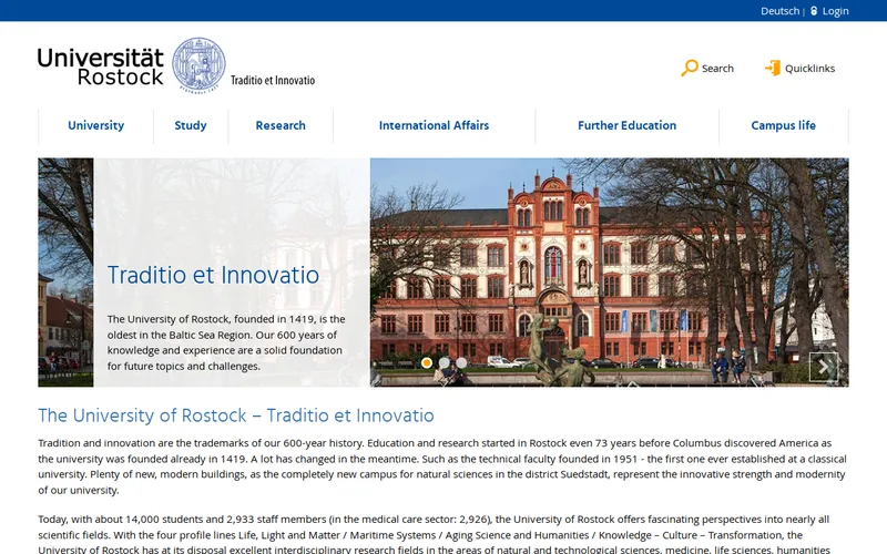 University of Rostock website screenshot