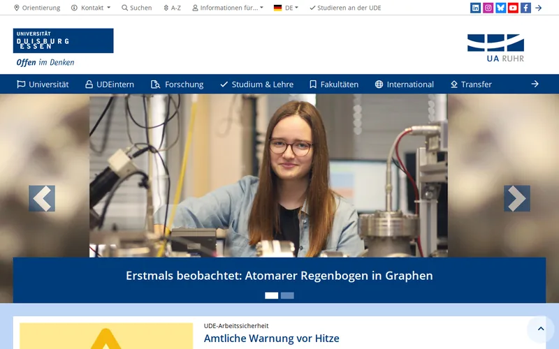 University of Duisburg-Essen website screenshot