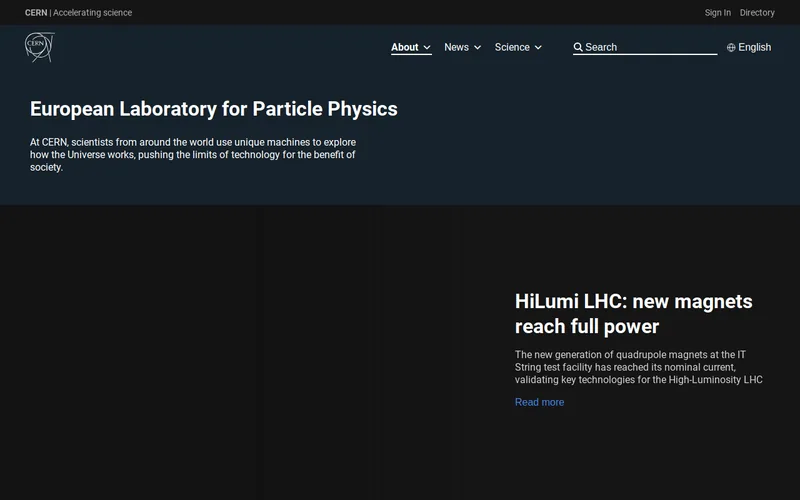European Organization for Nuclear Research website screenshot
